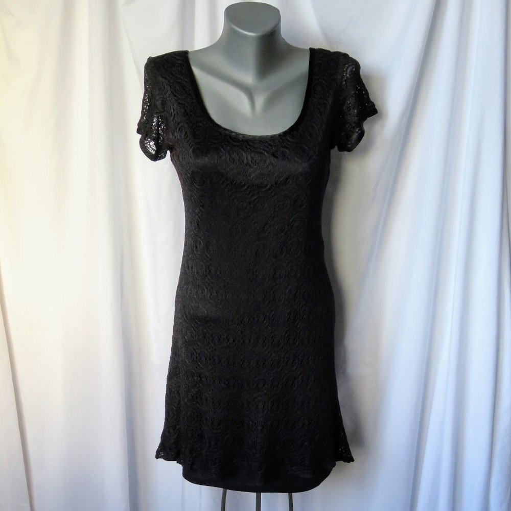 Black Lace Overlay Slip Mini Dress Vintage 1980s